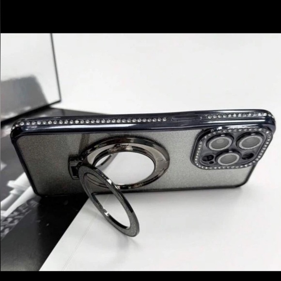 Black Glitter iPhone 14 Pro Max Case with Ring Holder - Picture 6 of 7